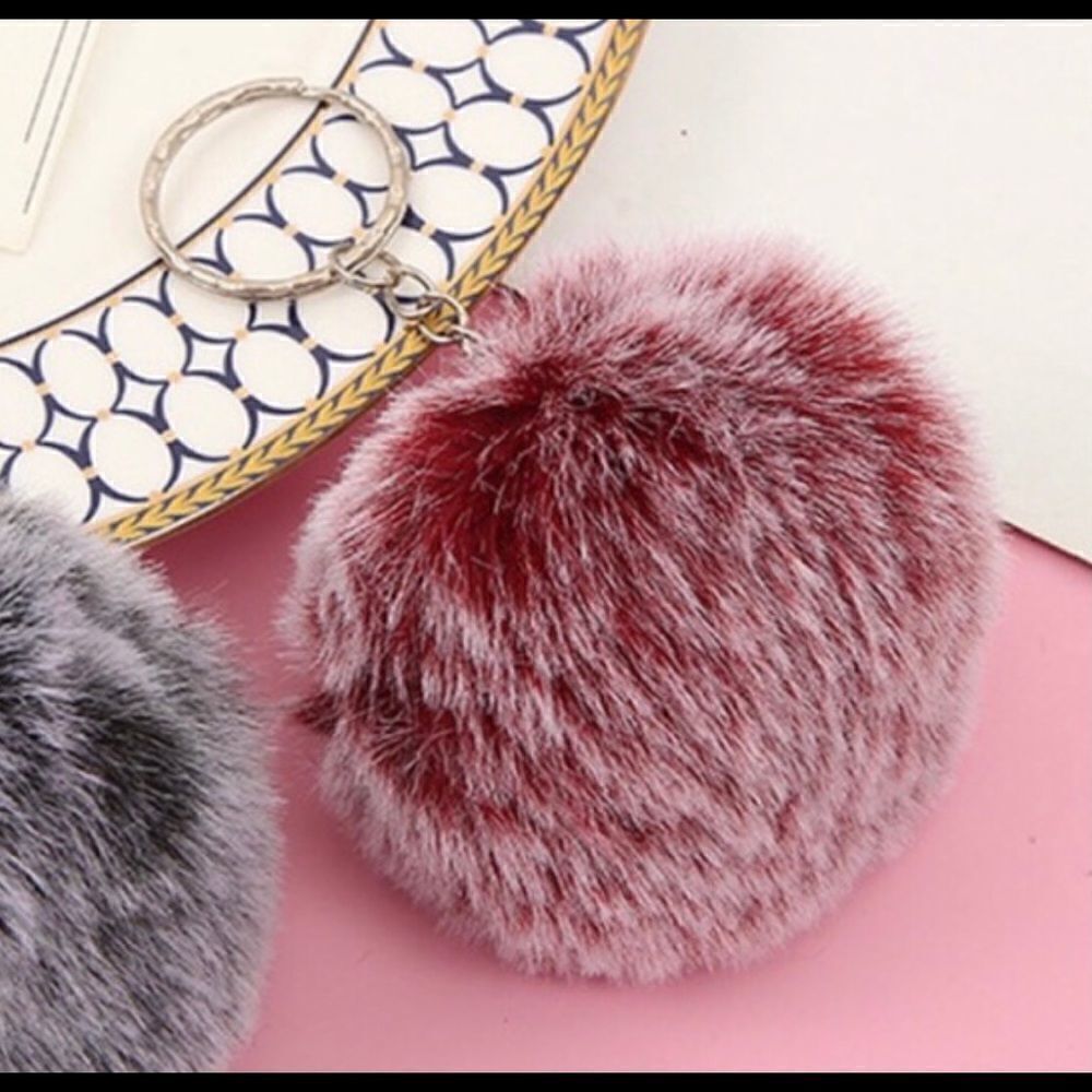 Fuzzy RED Pom-Pom Keychain-Large 